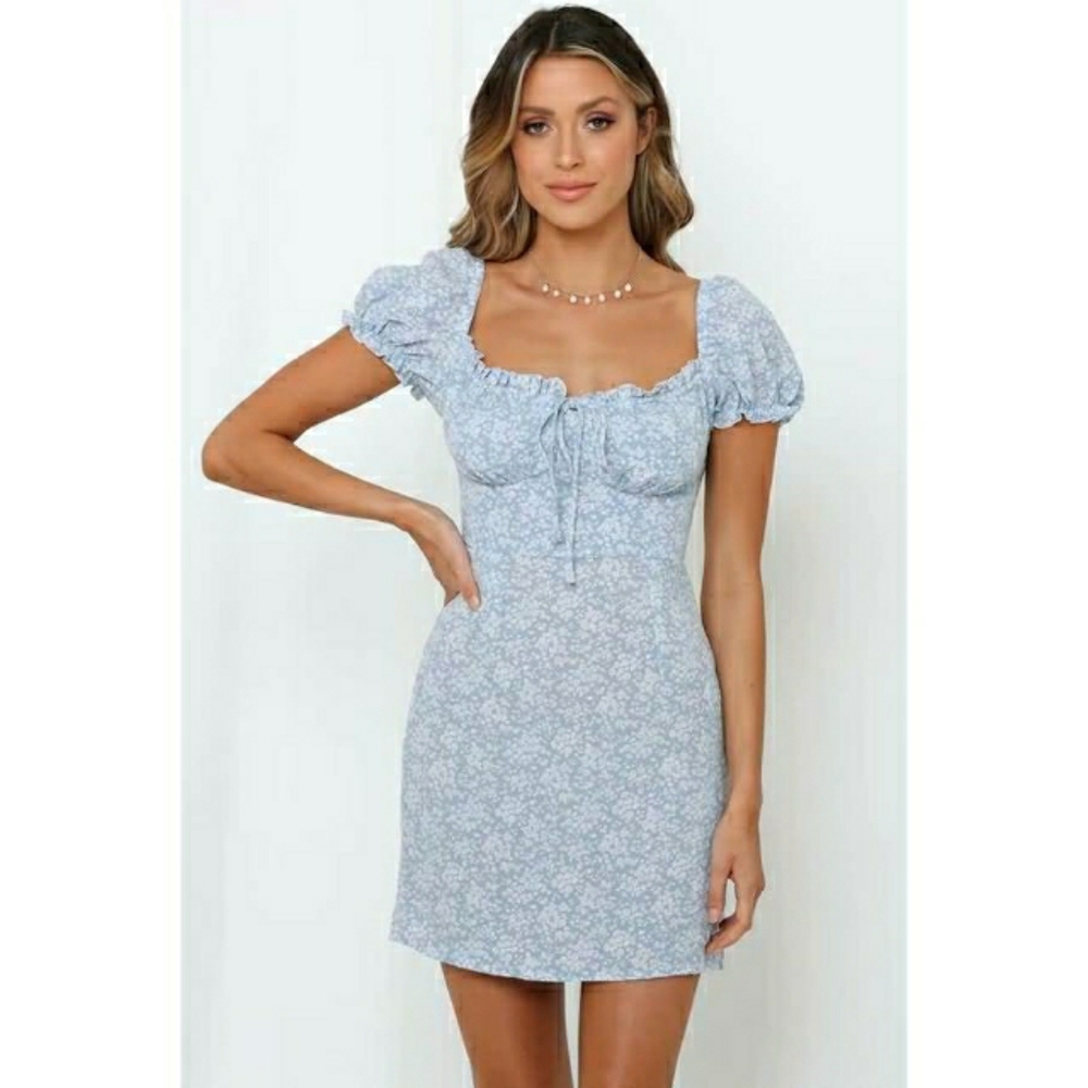 NEW Boho Blue Floral Milkmaid Mini Dress